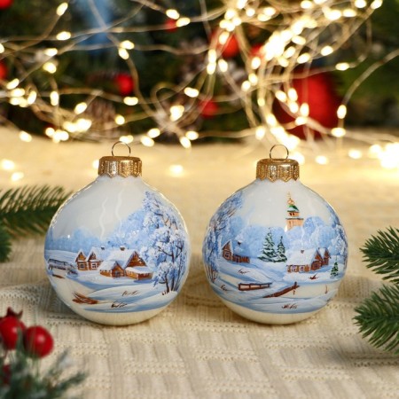 A set of 4 Christmas balls of 80 mm "Winter composition"-2