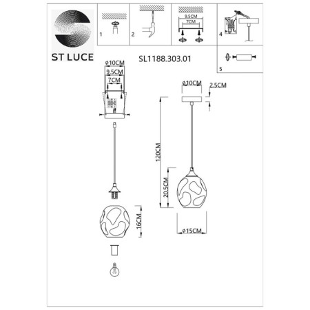 STL LUCE Sus. SL1188.303.01. Idesia. 1x40 W, E14, 15x15x20.5 cm, brass color-5
