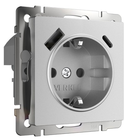 Grounding socket, curtains and USB type A+C (silver matte) W1171765