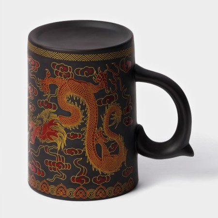 Ceramic mug with a lid and sieve "Golden Dragon", 350 ml-5