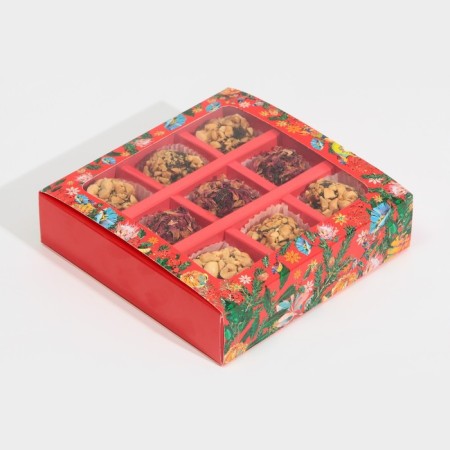 Box for 9 sweets with cells "Bright New Year" 14.5 x 14.5 x 3.5 cm, New Year-2
