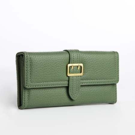 Women's wallet on the button, green color