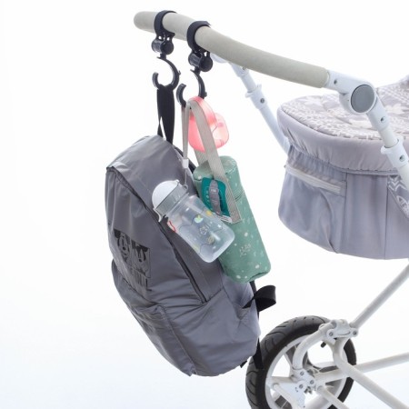 Hook for bags on a stroller, plastic, rotates 360 °, Velcro, black color-1