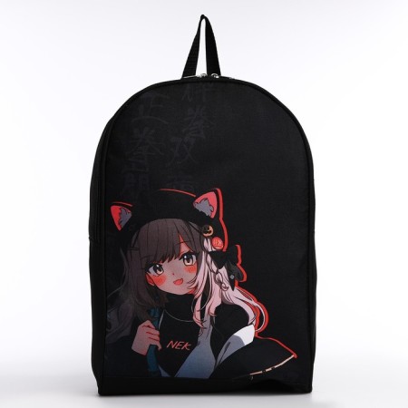 School textile Backpack "Anime Girl", 38x14x27 cm, black color-2