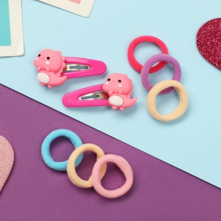 Caramel hair set (10 elastic bands 1.5 cm, 2 invisibility 3.5 cm) dragon, pink-1