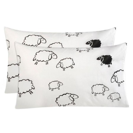 A set of pillowcases, size 40x60 cm, sheep print, white color - 2 pcs.