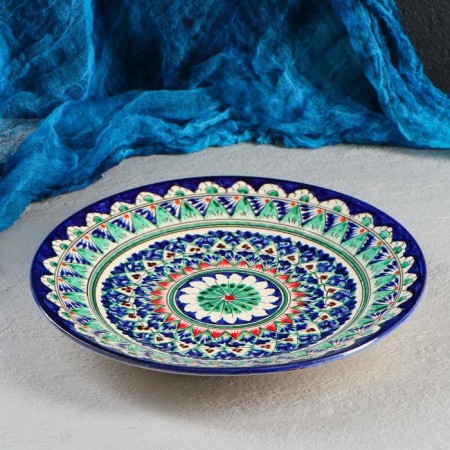 Plate of the Rishtan ceramics "Flowers", 25 cm, blue-3