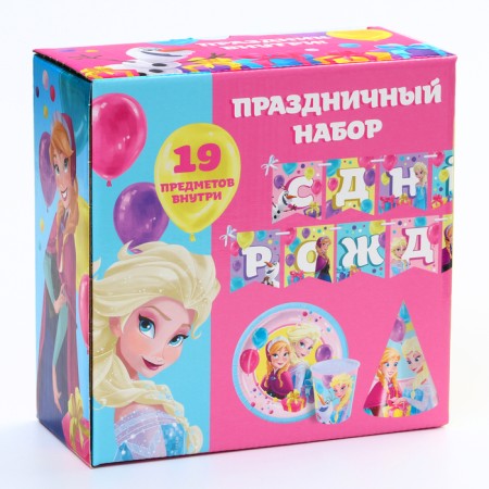 A set of paper utensils, on 6 people "Happy Birthday!", Cold heart-6