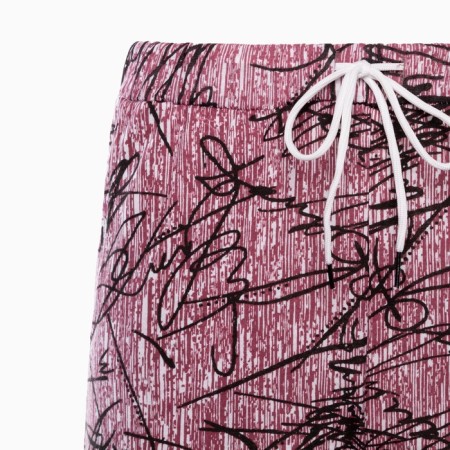 Female pants with print, pink color with black pattern, size 48-6