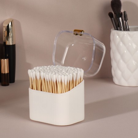 Organizer for cotton sticks, with a lid, 8.5 × 8 × 6.5 cm, white/transparent color-1