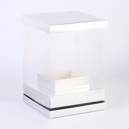 Box for flowers with a vase and PVC are folding windows, 16 x 23 x 16 cm, silver-1