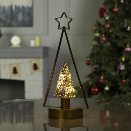LED figure "Golden Christmas tree" 14 × 32 × 14 cm, metal, AAX3 batteries (not complete), glow warm white