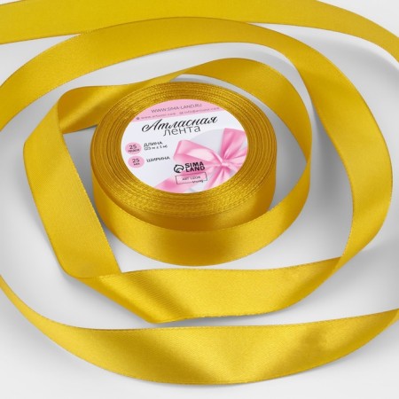 Satin ribbon, 25 mm × 23 ± 1 m, mustard color No. M209