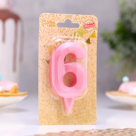 Candle in the Cake "Fine", number "6", pink metallic, 6.5 cm-1