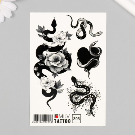 Tattoo on the body "h/b snakes and flowers" 10x15 cm