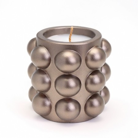 A candle in a candlelight made of gypsum with spherical faces, 10x10cm, gray-brown-1