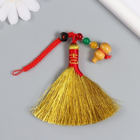 Suspension Textile "Golden broom with a pumpkin gallop. Hieroglyph - happiness" 14.5 cm
