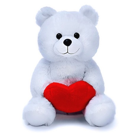 Soft toy "Bear Velvet" with Valentine, 30 cm, white color