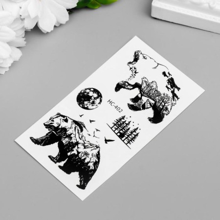 Tattoo on the body Black "Bears and Fir Forest" 10.5x6 cm-1