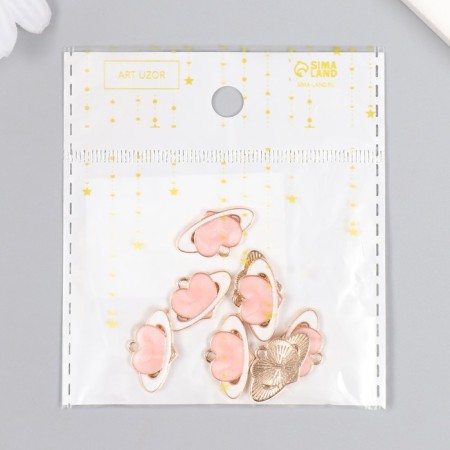 Decor for creativity metal, enamel "heart in the belt of Orion" Pink 2x1.3 cm-5