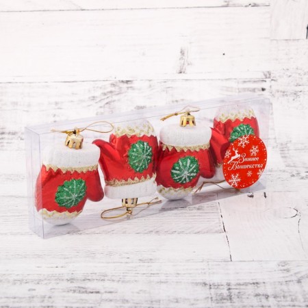 Christmas tree decoration "mittens with a snowflake" (set 4 pcs) 6x5 cm, red-1