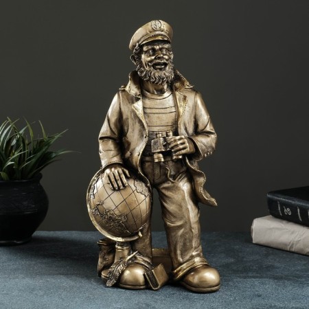 Standing for the bottle "Captain with the Globe" 35x22x18 cm, bronze with gilding-2