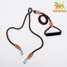 Land 8 mm with a pack for 2 dogs, polyester and genuine leather, 73 + 2x57 cm, brown