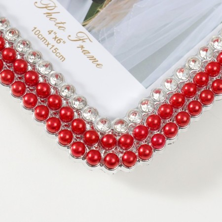Photo frame plastic 10x15 cm "Red pearls and rhinestones" rounded angles 12.5x17.5 cm-2