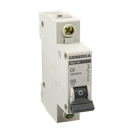 Switch automatic IEK Generica, VA47-29, 1P, 6 A, 4.5 KA, characteristics C, MVA25-1 37425
