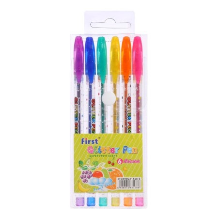 A set of gel pens, 6 colors, metallic, a body with a pattern, in a blister on a button-3