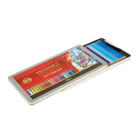Artistic pencils 72 colors, Koh-I-Noor Polycolor 3827, soft, in a metal pencil case-1