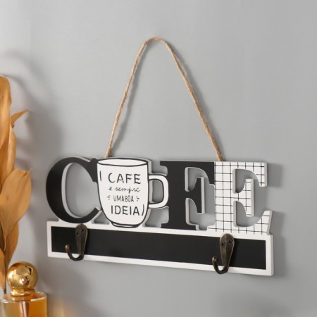 Hooks decorative wood "coffee is always a great idea" 23x9.5x3.5 cm-1
