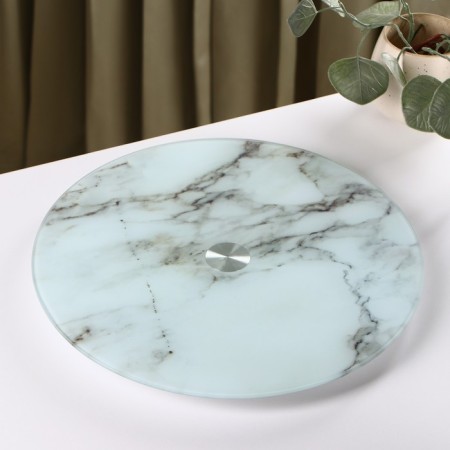 Glass stand for a cake rotating shares "Marbl", d = 32 cm, white color-2