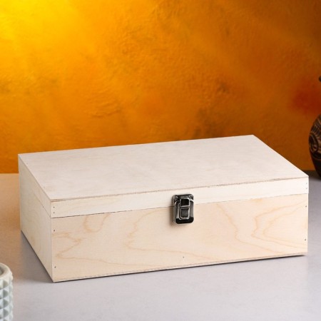 Gift box 34 × 21.5 × 10.5 cm is wooden, with a closing lid, without painting