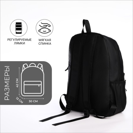 Youth backpack from textiles with a zipper, waterproof, 3 pockets, black color-1