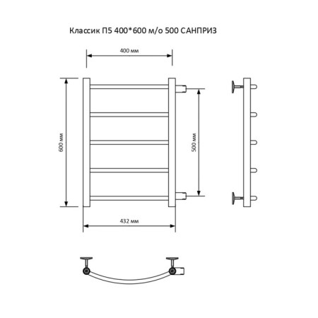 Water towel “Sanprise” Classic P5, 400x600 mm, side connector., White matte-4
