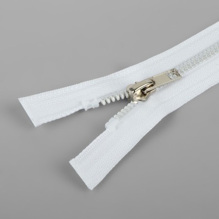 Lightning "Tractor", No. 5, connective, decorative link "Akuli tooth", castle machine, 50 cm, white/silver color-1