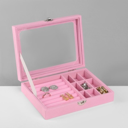 Steam for jewelry "Casket", 7 stripes, 9 cells, 20.5 × 15 × 5 cm, pink color-2