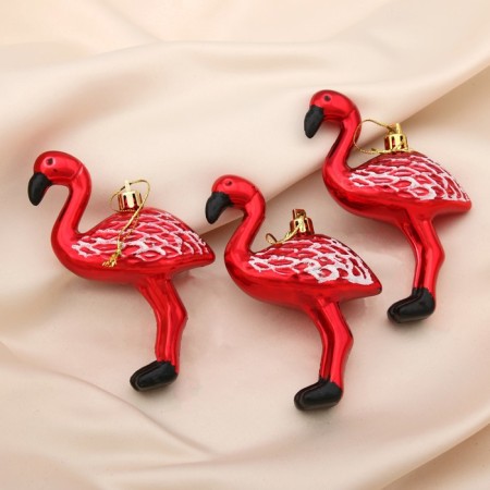 Jewelry decoration "Flamingo" (set of 3 pcs) 11x6.5 cm, red