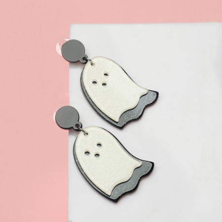 Acryl Earrings "Ghosts" with shadows, black and white color in silver-1