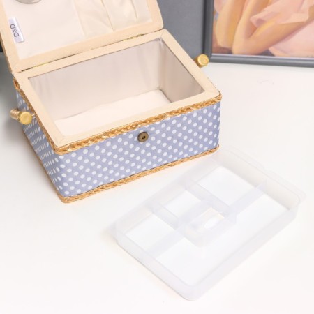 Casket for needlework "White peas on blue" 13x17.5x24 cm-4