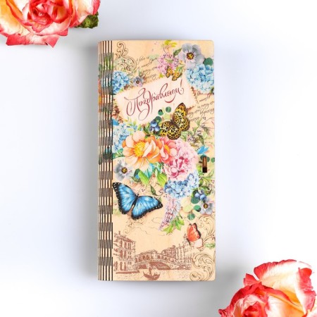 Wooden envelope with the seal "Congratulations!" Venice, flowers-1