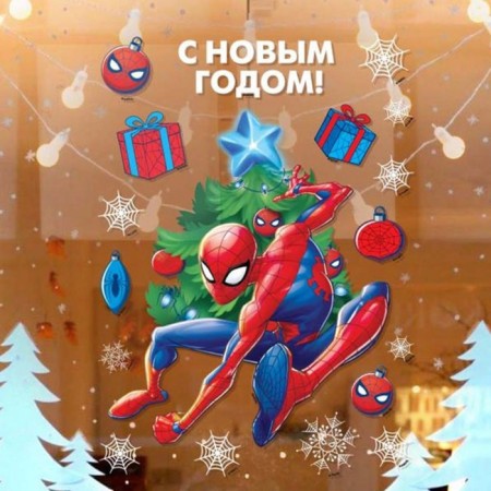 Stickers on the window "Happy New Year!", Spider-Man-1