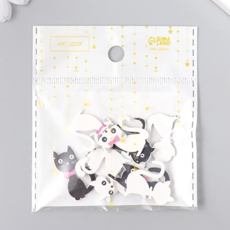 Decor for creativity wood "Cat Black and White" set 10 pcs 2.5x2.5 cm-3