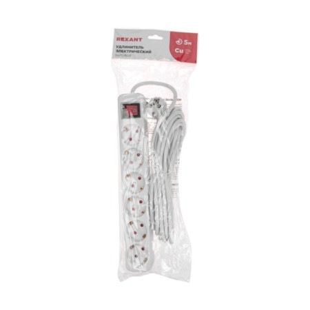 Extension cord Standard 6 nests, 5m, 3x1.0mm², s/h, with a switch, white rexant-5