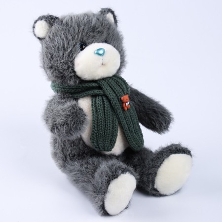 Soft toy "Little Friend", New Year's bear with a green scarf, dark gray color-3