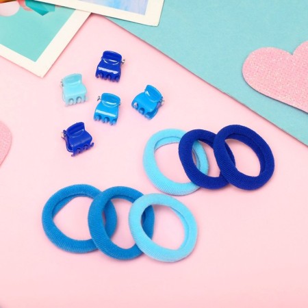 Hair set "Chamomile" (6 crabs, 12 elastic bands) Blue blue-1