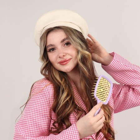 The comb is massage, wide, ventilated, 8.5 × 20.5 cm, PVC box, lilac/yellow color-10