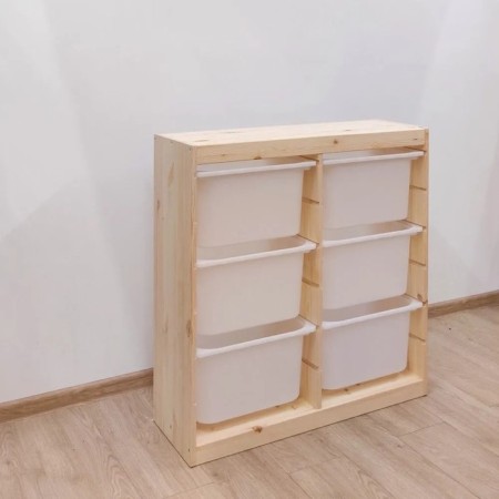 Trofast-3 rack, with containers, vertical, pine array-8