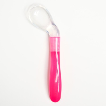 Spoon of children's silicone "curved" for feeding, from 5 months, pink color